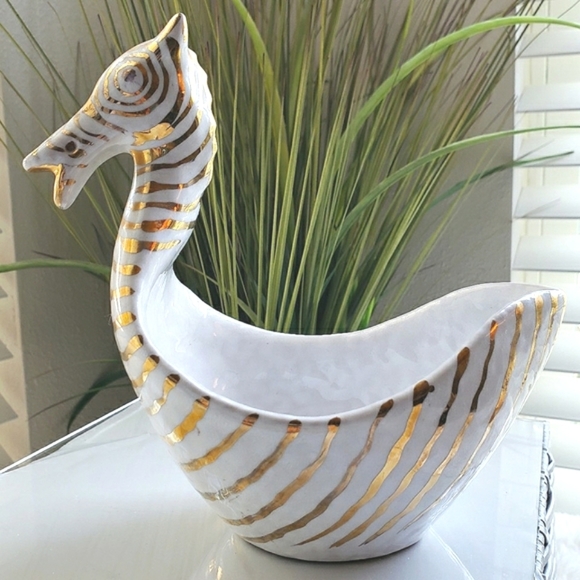 VINTAGE BITOSSI/ZEBRA BOWL/ITALY/GOLD ON WHITE - Picture 3 of 10